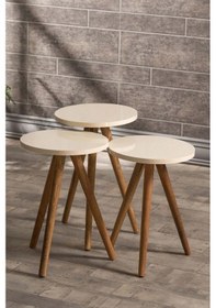 Resim Uslucan Alışveriş Zigon Sehpa Ve Orta Sehpa Set Ahşap Torna Elips Krem Çok Renkli 