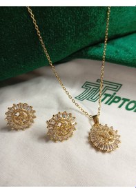 Resim Tiptop/ Gold Renk Zirkon Taşlı Güneş Model Kolye Ve Küpe Set Gold 