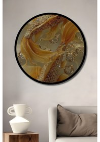 Resim Altın Koi Balığı Sulu Boya Görünüm Soyut Sanat Ahşap Tablo Yuvarlak Duvar Tablosu Çerçeve Görünüm 0719039 - 45 X 45 