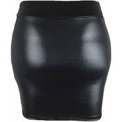 Resim Kadın Suni Deri Alt Etek, Mat Kaplama, Suni Pu Kalça Eteği Mavi 