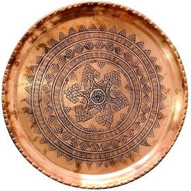 Resim El Işlemeli Otantik Desenli Kalın Urfa Bakır Tepsi 28 CM Çap 