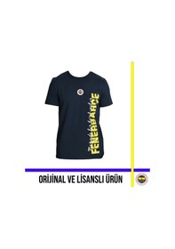 Resim Fenerbahçe Lisanslı 25/26 Lacivert Tribün Dokuma Logolu T-shirt Sarı - Lacivert 