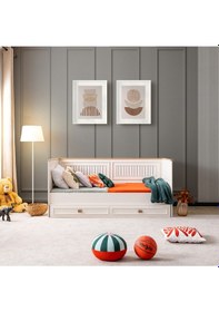 Resim Genç Odası Takımı , Zenit 3 Kapaklı Dolap, Yavrulu Korkuluklu Sedir Karyola, Şifonyer Beyaz 