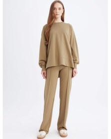 Resim Defacto Wide Leg Geniş Bol Paça Basic Düz Sweatshirt Kumaş Eşofman Altı D4805AX24AUKH459 Haki 