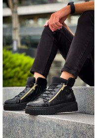 Resim Shoecide Snr-512 Boa Kalın Yüksek Siyah Taban Çift Fermuarlı Siyah Erkek Spor Bot Siyah 22 Çok Renkli 