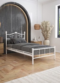 Resim FANO King Ferforje Karyola Beyaz Tek Kişilik Metal Yatak 90x190, 90x200, 100x200, 120x190, 120x200 