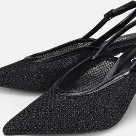 Resim HOTİÇ Kadın Siyah File Detaylı Kısa Topuklu Stiletto 