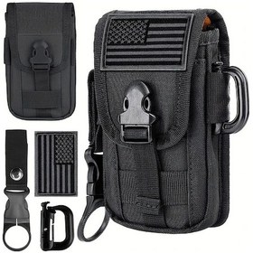 Resim Willowhaven Siyah Us Bayraklı Molle Bel Çantası - Su Şişesi Bağcıklı, Ayarlanabilir Dayanıklı Nylon Telefon Çantası Siyah 