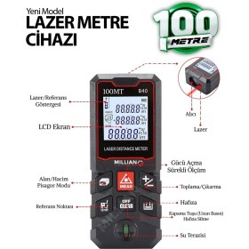 Resim Yüksek Hassasiyet 100 Metre Lazer Metre Ölçer LCD Dijital Ekran Su Terazili Lazermetre Lazerli 
