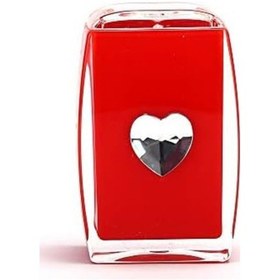 Resim Diş Fırçalık Kırmızı Kalpli Akrilik Model Siyah 