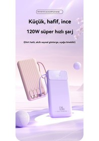 Resim Kablolu Büyük Kapasiteli Taşınabilir Güç Bankası,süper Hızlı Şarj Mor 