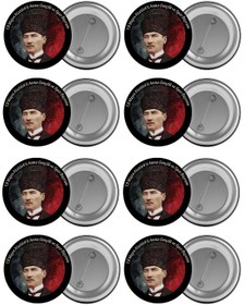 Resim Saturn 19 Mayıs Atatürk Çanta Rozeti Seti 8 Adet En Büyük Boy 5.8cm Iğneli Broş 