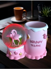 Resim Flamingo Figürlü 15cmx10cm Ebat Pilli Işıklı Dekoratif Kar Küre Kalemlik 15cm X 10cm 