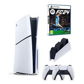 Resim Sony Playstation 5 Slim CD Edition - 2. Dualsense Ps5 Kol - Şarj İstasyonu + Fifa FC 24 Oyun Konsolu (İthalatçı Garantili) 