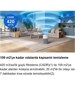 Resim Philips 109 M2 Kapsama Alanlı Wi-Fi Destekli Sessiz Hava Temizleyici Silentwings Teknolojisi Ile Havayı Virüslerden Akıllı Temizleyici +Hava Nemlendirici 