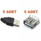Resim 5 Dişi 5 Erkek 4 Pin Usb Soket Seti Konnektör Şarj Kablosu 