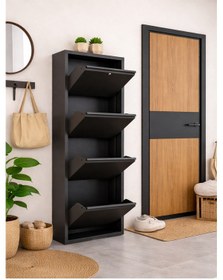 Resim Avenza Living Kilitli 4 Kapaklı Metal Ayakkabılık - Beyaz Antrasit 