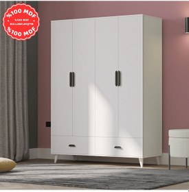 Resim İnci 4 Kapaklı 2 Çekmeceli Gardırop Beyaz %100 Mdf 