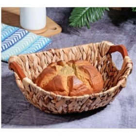 Resim Braventa Collection Kosova Wicker Serisi Bezli Oval Ahşap Kulplu Hasır Ekmek Sepeti 
