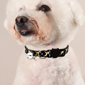 Resim 1 adet Altın Yıldız Ay Pet Kolyesi, Çıngıraklı, Polyester, Küçük Kediler ve Köpekler için, Anti-Boğulma Ayarlanabilir Güvenlik Kemeri, Karikatür Desenli 
