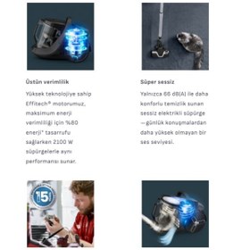 Resim TEFAL Turbo Fırçalı Çok Aparatlı Toz Torbasız Elektrikli Süpürge-Effitech®Motor ile %80 tasarruf 500W 