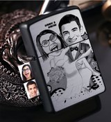 Resim Kişiye Özel Gelin Damat Karikatürlü Benzinli Siyah Metal Çakmak - N11.1555 