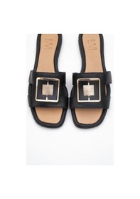 Resim Luvishoes Luvi Shoes Millie Siyah Hakiki Deri Tokalı Kadın Terlik Siyah 