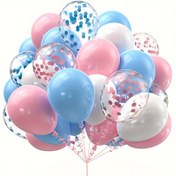 Resim 46 adet Pembe Mavi Beyaz Balon, 25.4 cm Pembe Mavi Beyaz Pastel ve 30.48 cm Altın Mavi Konfeti Lateks Balonlar Doğum Günü Düğün Cinsiyet Açıklama Partisi Malzemeleri Süslemeleri 