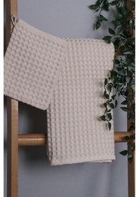 Resim %100 Pamuk Premium Pike Desenli 2 Li Set Bej: Havlu 50x100cm El, Yüz Havlusu & 16x22cm Kese Bej 