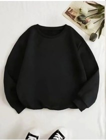 Resim Üç İplik Biskilet Yaka Basic Sweatshirt - Siyah Siyah 