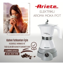 Resim Ariete Moka Kahve Makinesi Beyaz Renk 2-4 Fincan Kapasite Otomatik Kapanma ve 30 Dakika Sıcak Tutma 