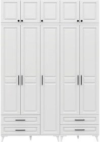 Resim GuneyStore Gözde 5 Kapaklı Yüklüklü Komple MDF Beyaz Gardırop 