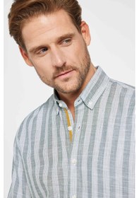 Resim Tudors Erkek Regular Fit Klasik Kesim %100 Pamuk Keten Doku Çizgili Düğmeli Yaka Gömlek-31200 Çok Renkli 