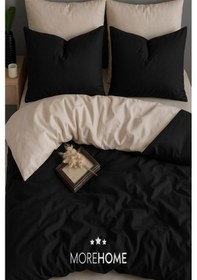 Resim Tek Kişilik Nevresim Takımı Lastikli Çarşaflı Siyah Bej 