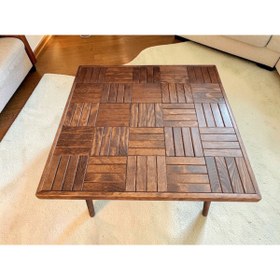 Resim MİRRORSS Orta Sehpa Ceviz Renk Retro Tasarım Kare 75 X 75 cm ofis salon sehpası 