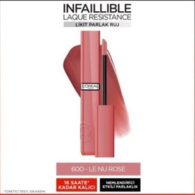 Resim Loreal Paris Infaillible Laque Resistance Likit Parlak Ruj - 600 Le Nu Rose 