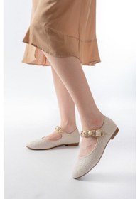 Resim İnf-6363 Bej Havlu Desenli Baret Tokalı Günlük Bayan Ayakkabı Diğer 