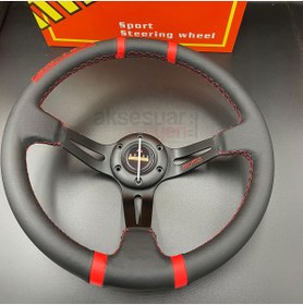 Resim carlone Momo Direksiyon Kırmızı İpli Siyah Göbek 35cm Ofsetli Model Deri 