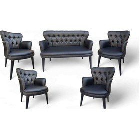 Resim Garden House Siyah Renk Deri Metal Ayak Kollu Ofis Koltuk Takımı 2 1 1 1 1 Bekleme Büro Koltuk Takımı Çok Renkli 