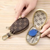 Resim Çok Fonksiyonlu Mini Anahtar Kılıfı, Vintage Stil PU Anahtar Çantası, Kompakt Anahtar Tutucu Fermuar Kapatma ve Klips ile, Ev Gereksinimleri (8.99cm X 4.98cm) 