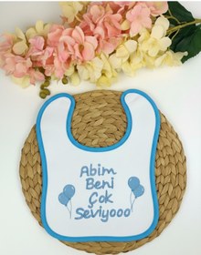 Resim Babix Abim Beni Çok Seviyoo Yazılı Mama Önlüğü Mavi 