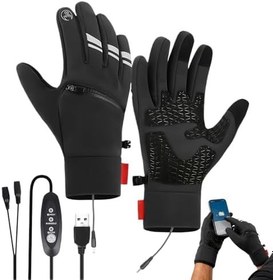 Resim USB Isıtmalı Eldivenler - Su Geçirmez Yeniden Kullanılabilir Dokunmatik Isıtıcılı - Kadın USB Isıtmalı Eldiven,Kış Kampı Futbol Golf Çalışma Motosiklet Açık Hava Ofis Kayak İçin 