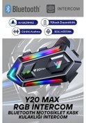Resim Y20 Max Rgb Işık Efektli İntercom Bluetooth Motosiklet Kask Kulaklığı İntercom Kulaklık 