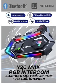 Resim Y20 Max Rgb Işık Efektli İntercom Bluetooth Motosiklet Kask Kulaklığı İntercom Kulaklık 