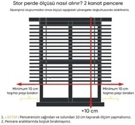 Resim Çift Mekanizmalı Açık Gri Çizgili Desenli Tül ve Beyaz Mat Stor Perde 50 x 200 