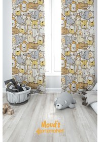 Resim Turuncu Minik Hayvanlar Desenli Baskılı Çocuk Ve Bebek Odası Fon Perdesi 2 Kanat - Prd-05 Çok Renkli 