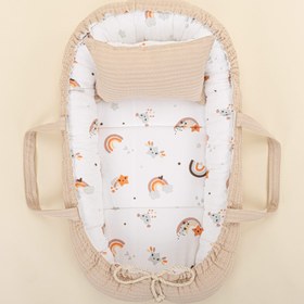 Resim Babynest ve Yastık - Çift Taraflı - Sütlü Kahve Örgü - Turuncu Gökkuşağı 