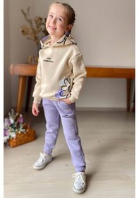 Resim Riccotarz Kız Çocuk Stay Wonderful Çiçek Desenli İçi Pamuklu Lila Eşofman Takım 