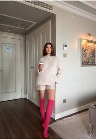 Resim LAGRANZE Cozy Line Premium Kadın Diz Üstü Jakarlı Çorap 
