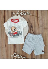 Resim 2'li Kız/Erkek Bebek Alt Üst Takım - Mavi & Hayvan Desenli & Yumuşak Bebek Takımı - Friends Show Gri 